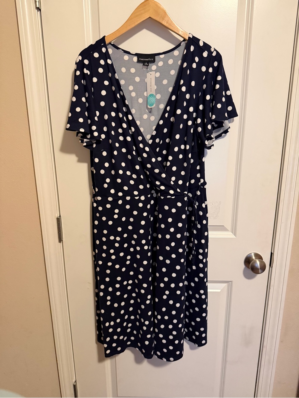 Navy Polka Dot Wrap-Style Dress with Tie Waist from STITCH FIX